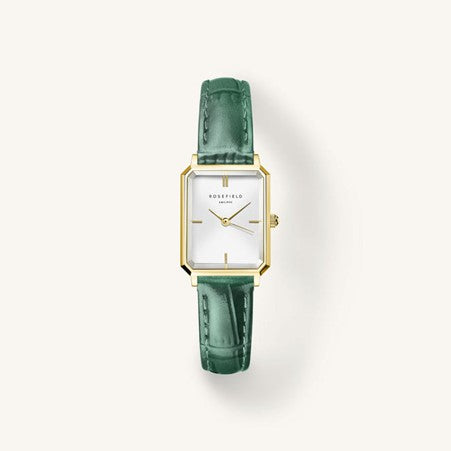 Ladies Rosefield Octagon XS White Dial Emerald Strap