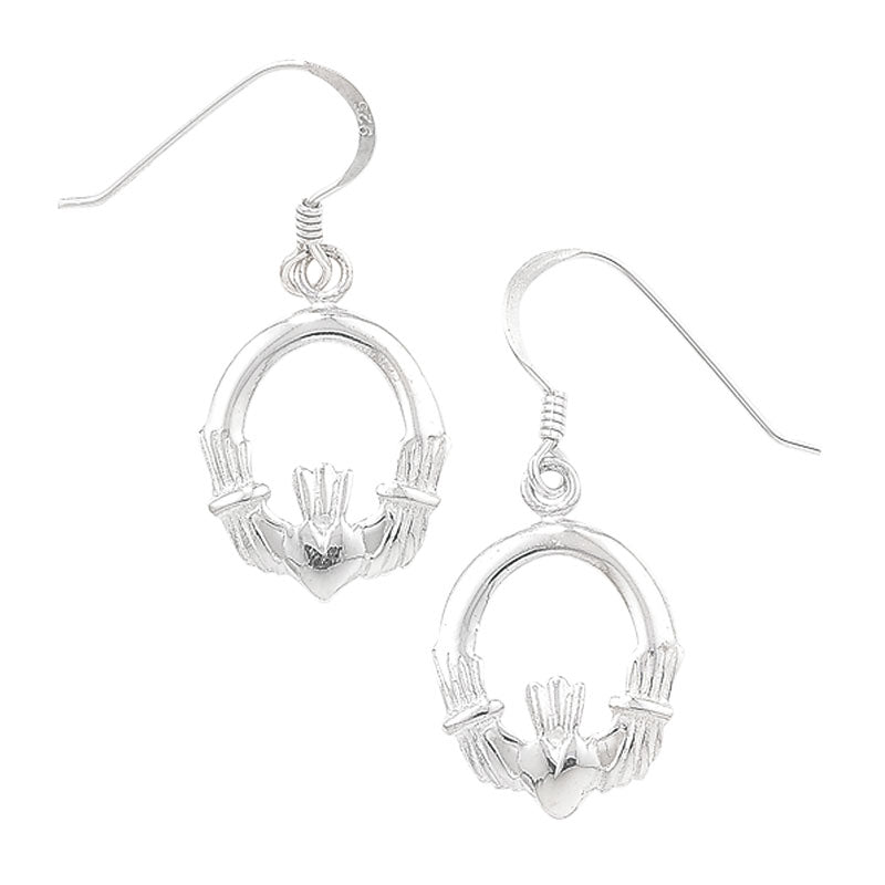 Sterling Silver Polished Claddagh Drop Earrings