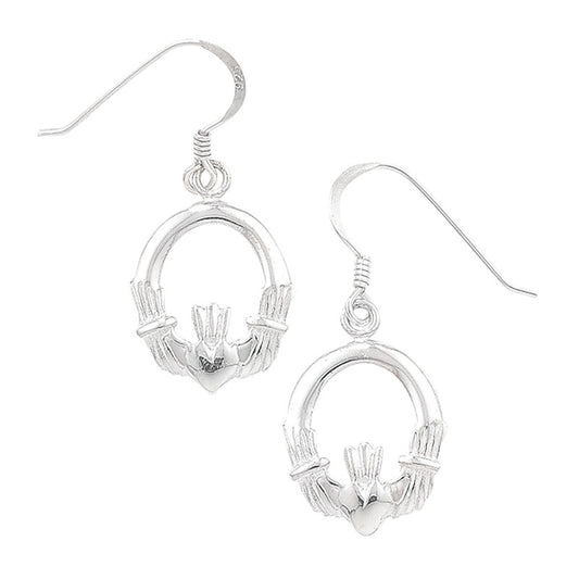 Sterling Silver Polished Claddagh Drop Earrings