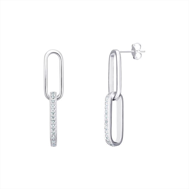 Sterling Silver Cubic Zirocnia Paperlink Drop Earrings
