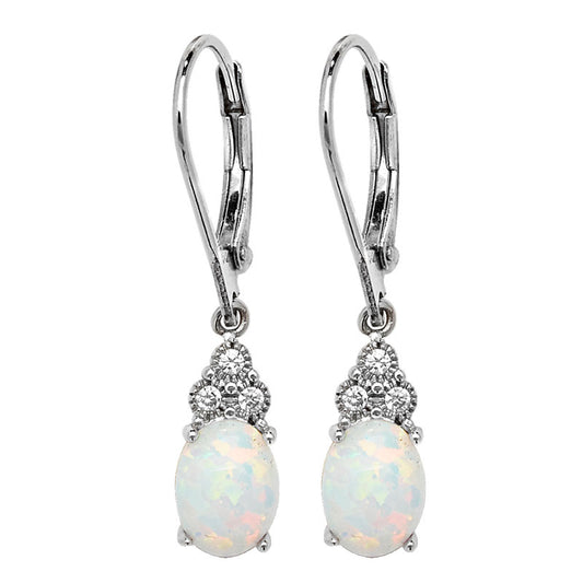 Sterling Silver Opal Drop Earrings With Cubic Zirconia Detail