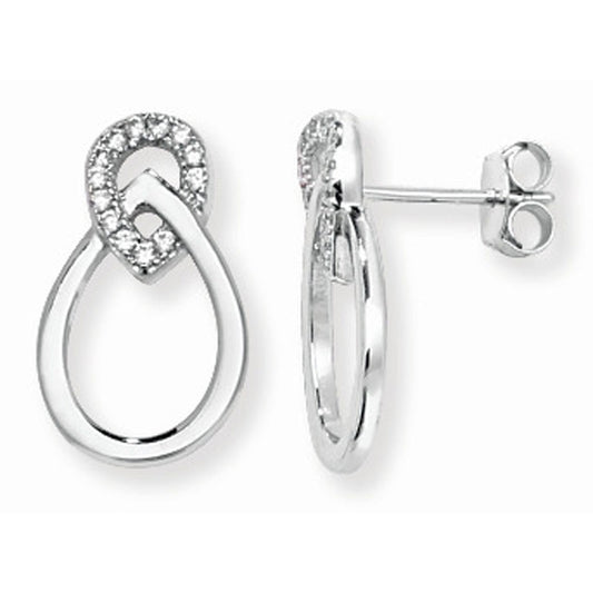 Sterling Silver Cubic Zirconia Open Double Pear Earrings