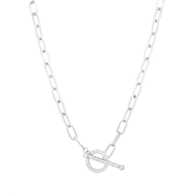 Sterling Silver T-bar Necklet With Cubic Zirconia Detail