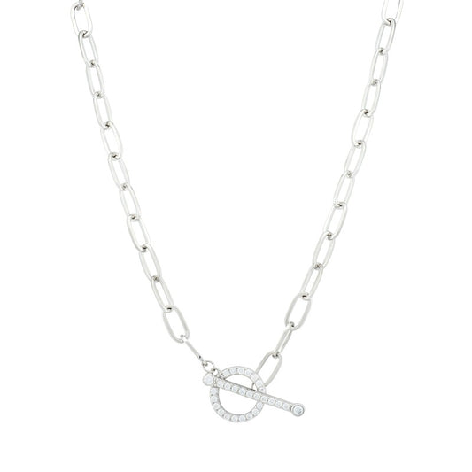 Sterling Silver T-bar Necklet With Cubic Zirconia Detail