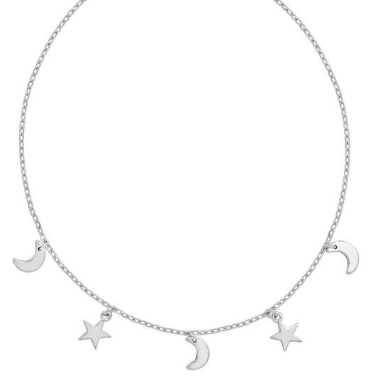 Sterling Silver Multi Moon & Star Necklet