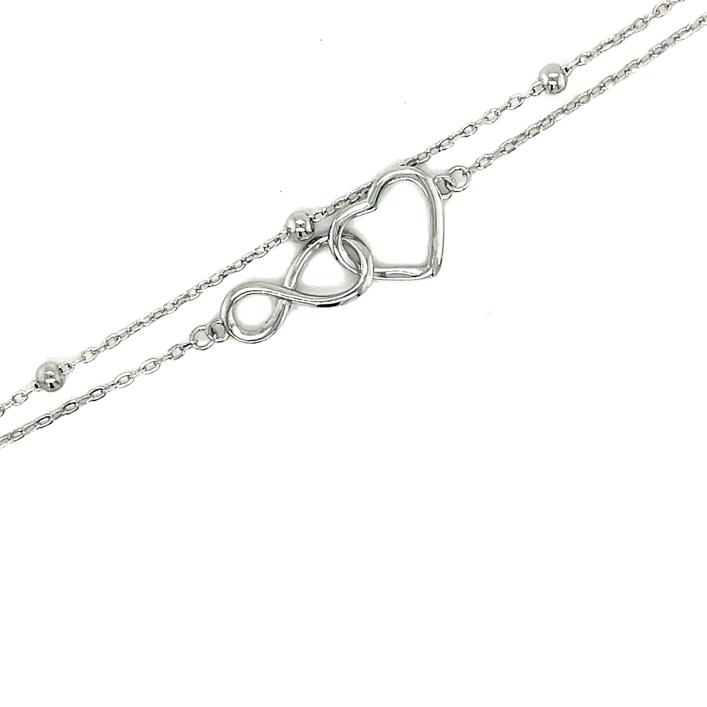 Sterling Silver Double Row Ball, Heart & Infiity Partnership Bracelet