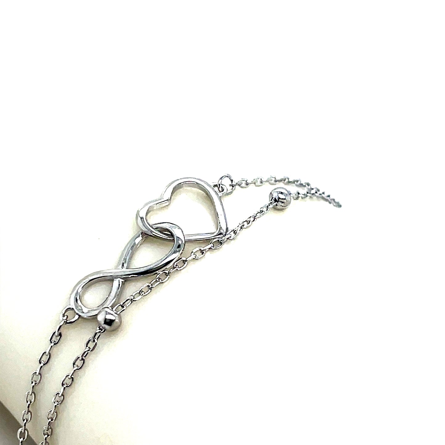 Sterling Silver Double Row Ball, Heart & Infiity Partnership Bracelet