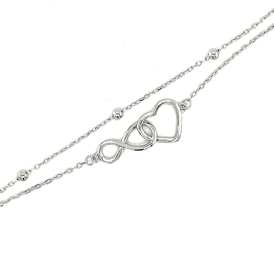 Sterling Silver Double Row Ball, Heart & Infiity Partnership Bracelet