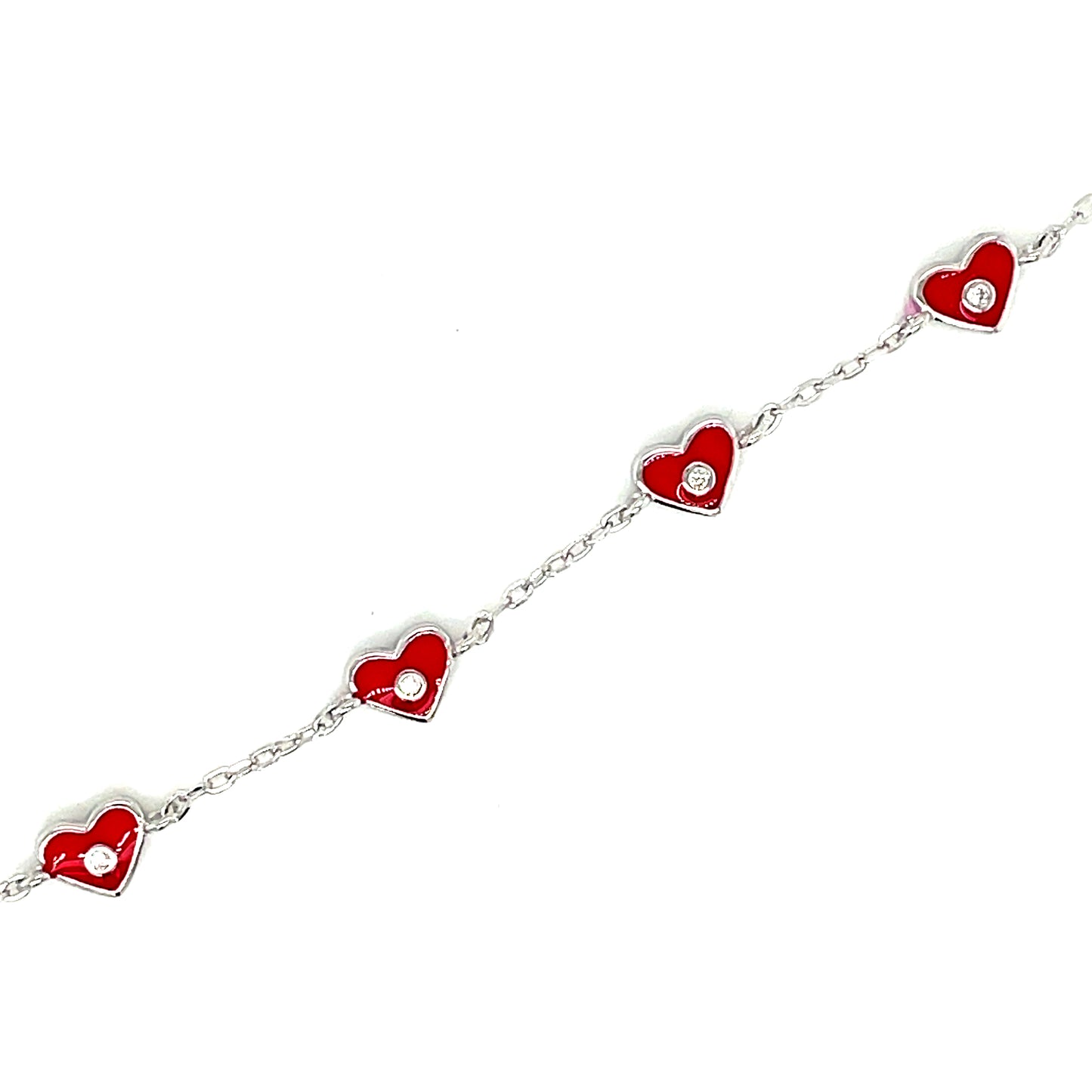 Sterling Silver Red Enamel Heart Link With Cubic Zirconia Centre