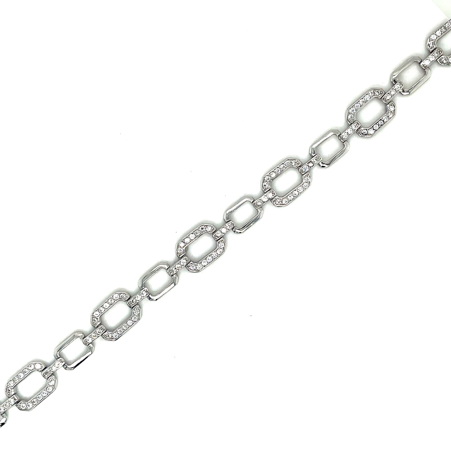 Sterling Silver Open Rectangle Cubic Zirconia & Polished Link Bracelet