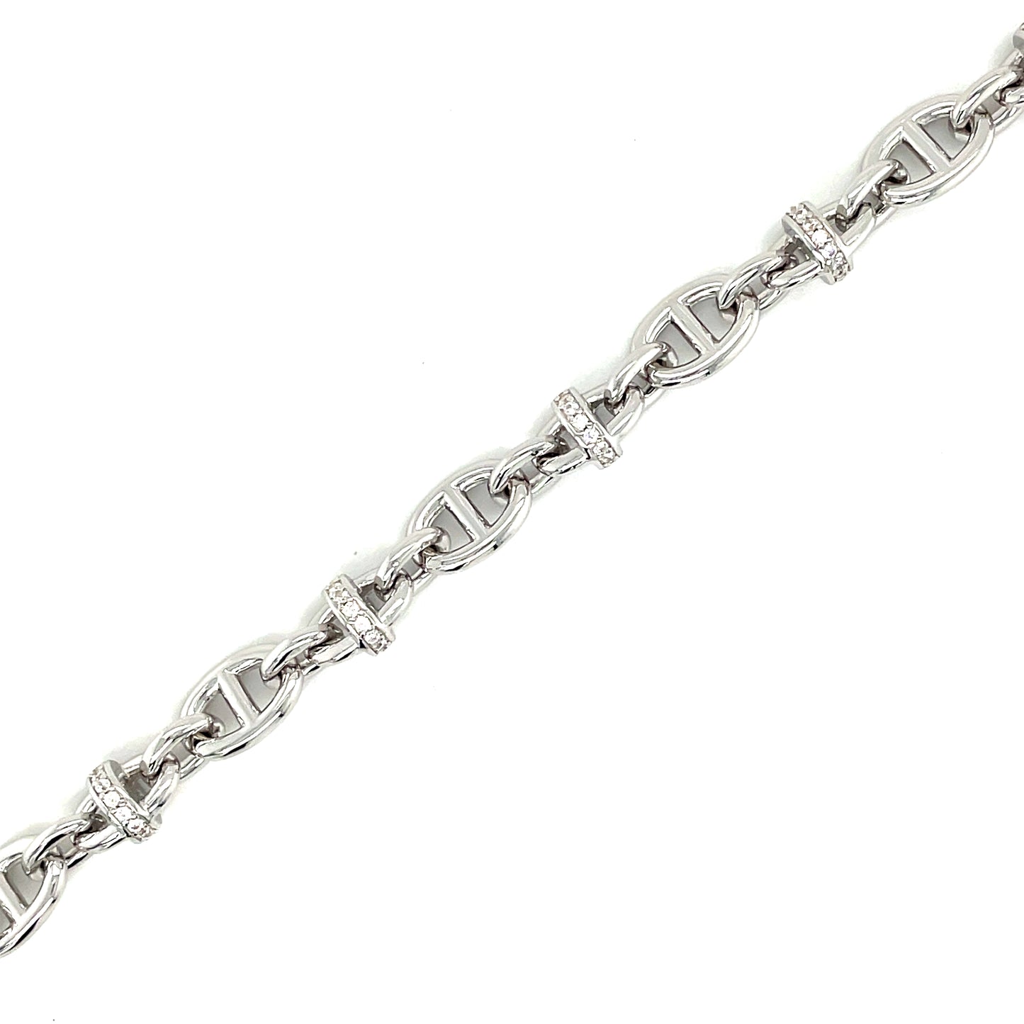 Sterling Silver Cubic Zirconia Anchor Link Bracelet