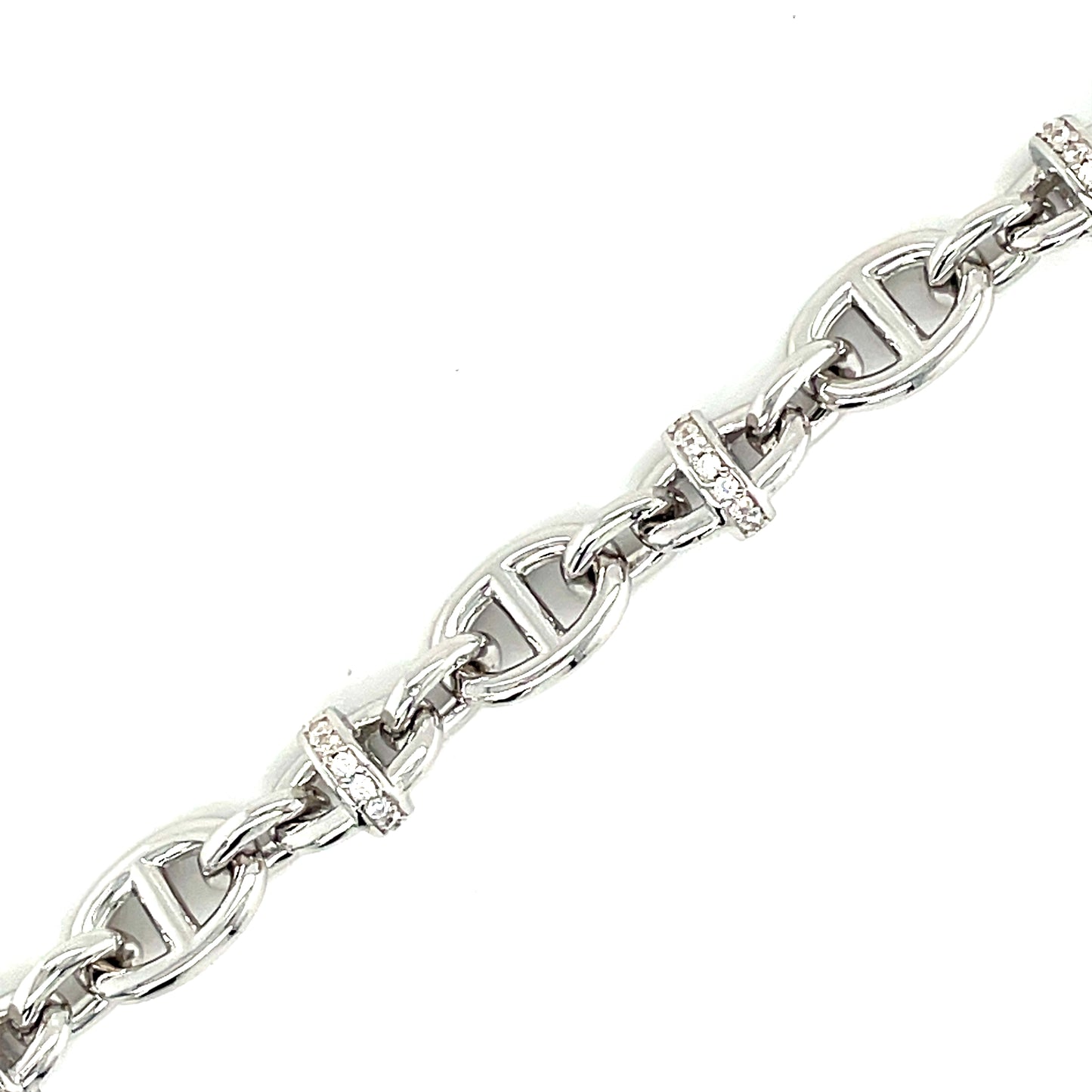 Sterling Silver Cubic Zirconia Anchor Link Bracelet