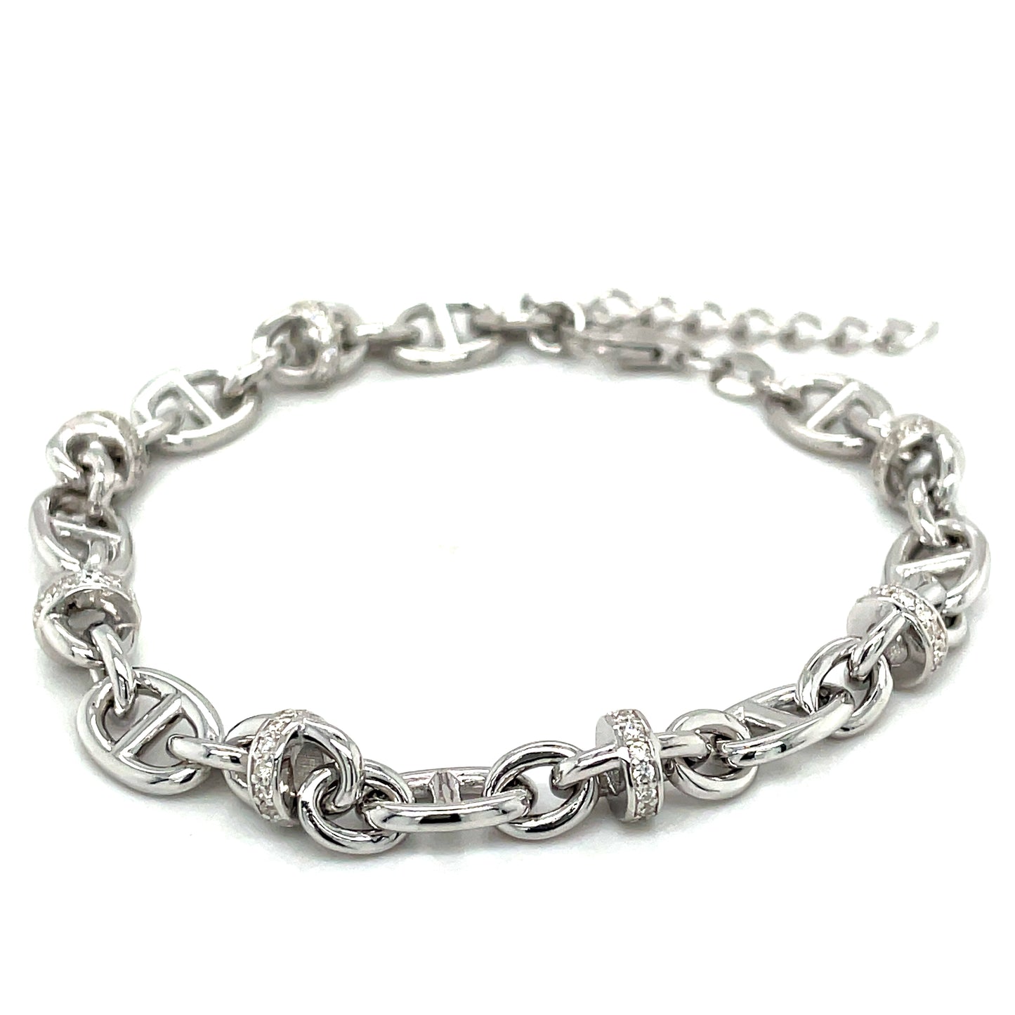 Sterling Silver Cubic Zirconia Anchor Link Bracelet