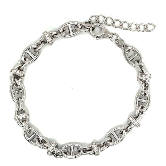 Sterling Silver Cubic Zirconia Anchor Link Bracelet