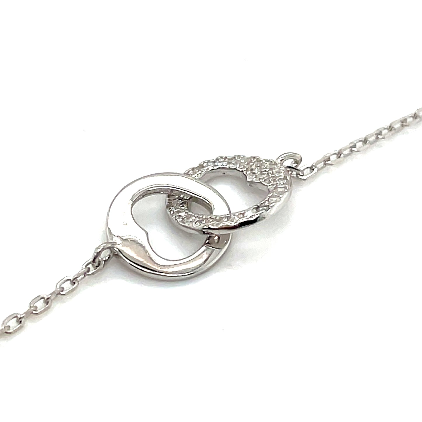 Sterling Silver Open Heart Disc Cubic Zirconia & Polished Bracelet