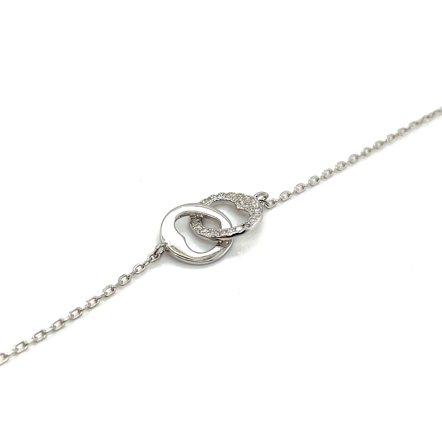 Sterling Silver Open Heart Disc Cubic Zirconia & Polished Bracelet