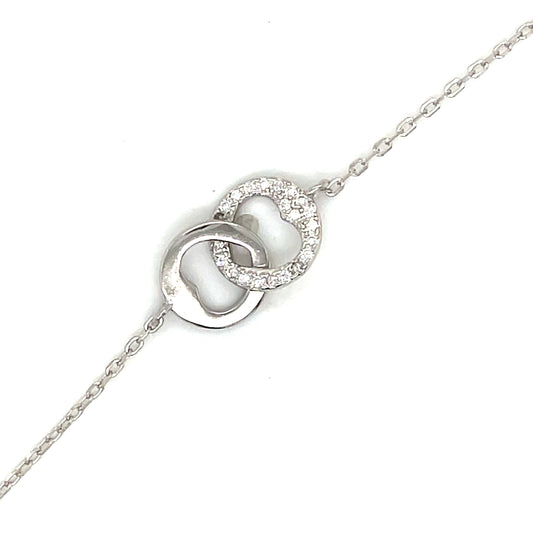 Sterling Silver Open Heart Disc Cubic Zirconia & Polished Bracelet