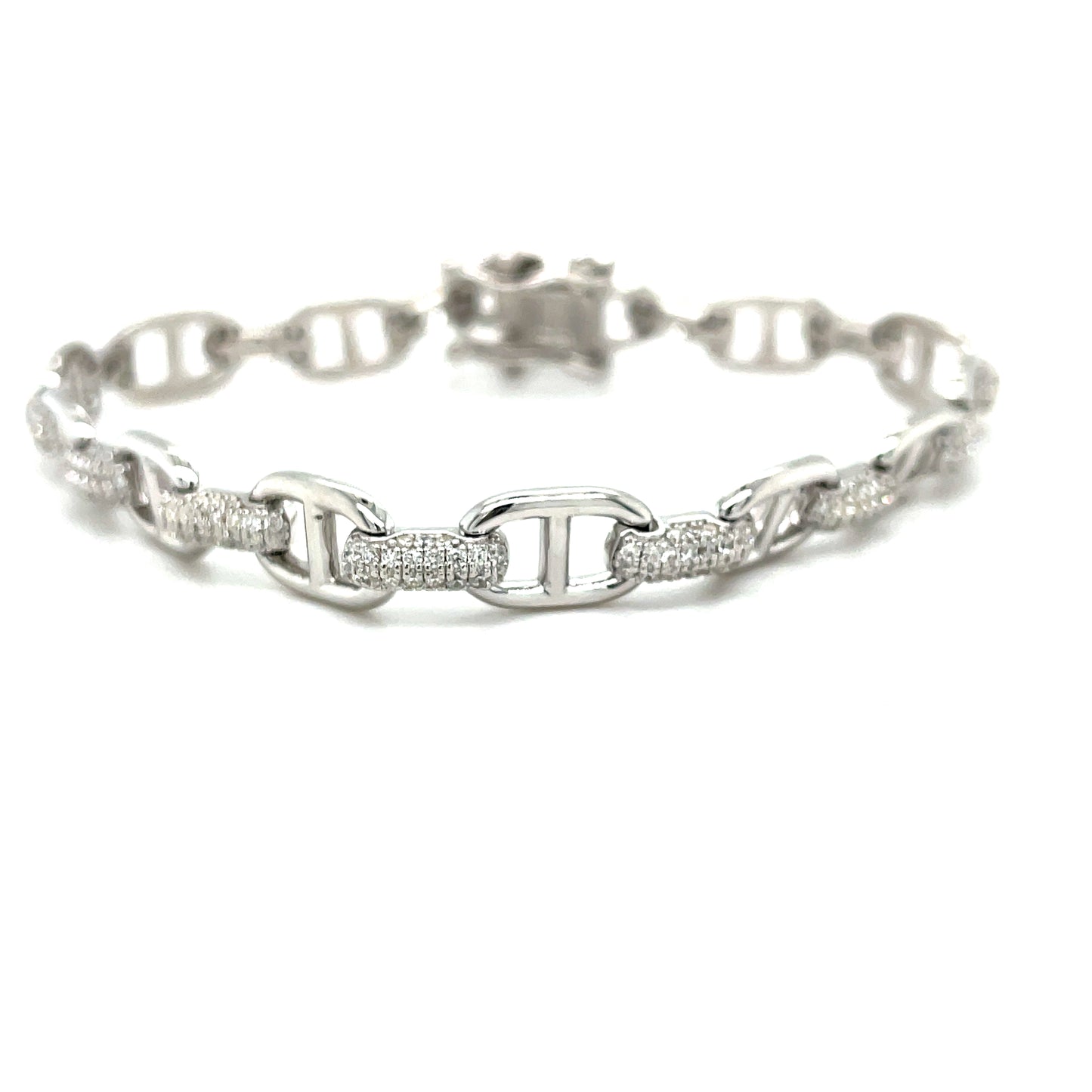 Sterling Silver Cubic Zirconia Anchor Link Bracelet