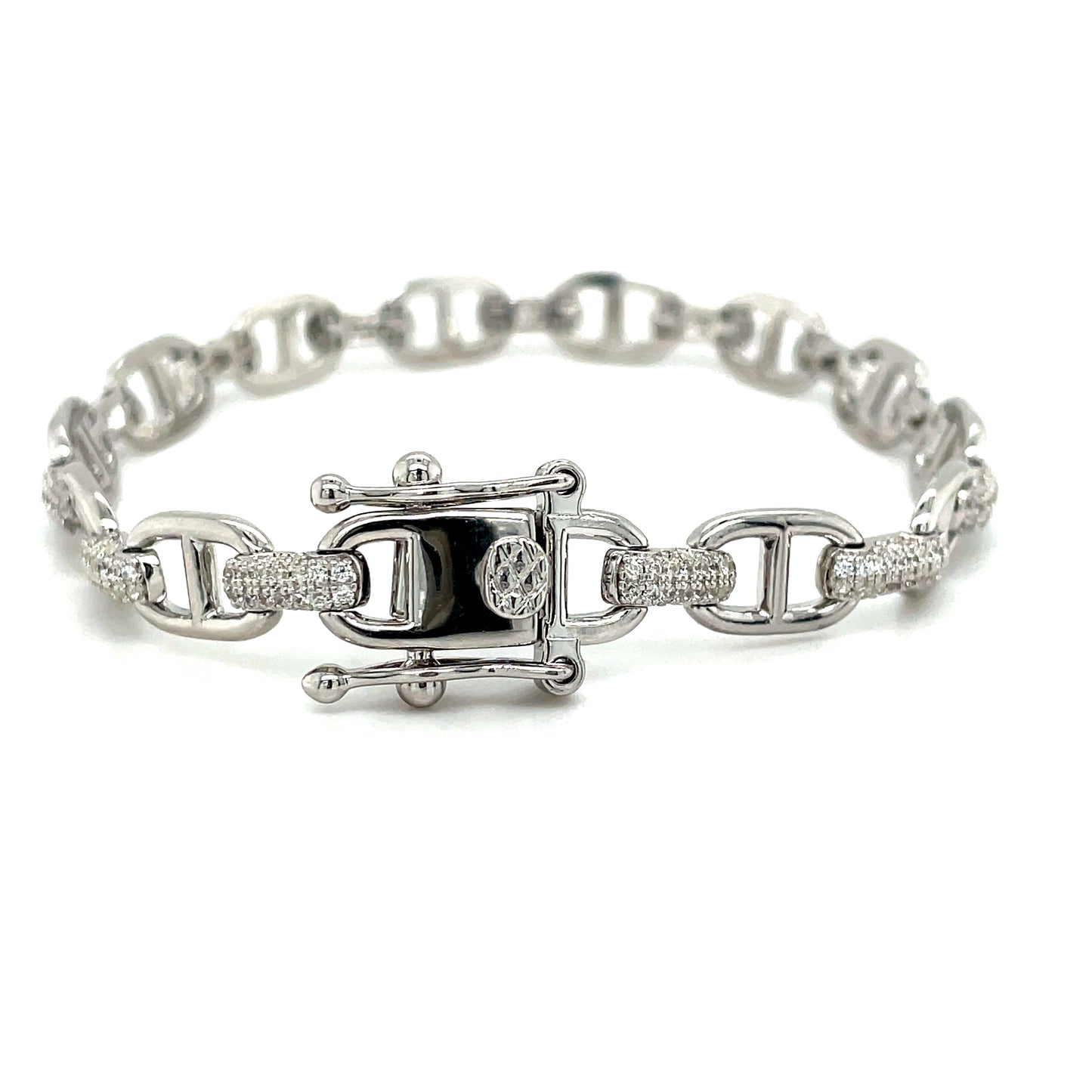 Sterling Silver Cubic Zirconia Anchor Link Bracelet