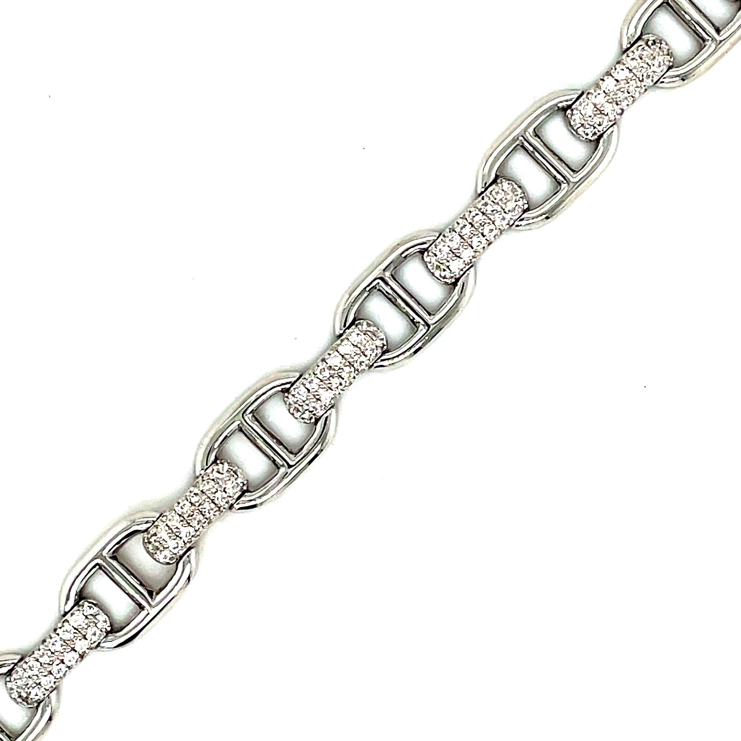 Sterling Silver Cubic Zirconia Anchor Link Bracelet
