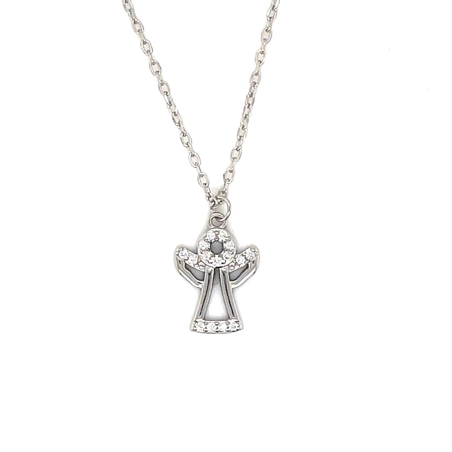 Sterling Silver Cubic Zirconia Open Angel Pendant