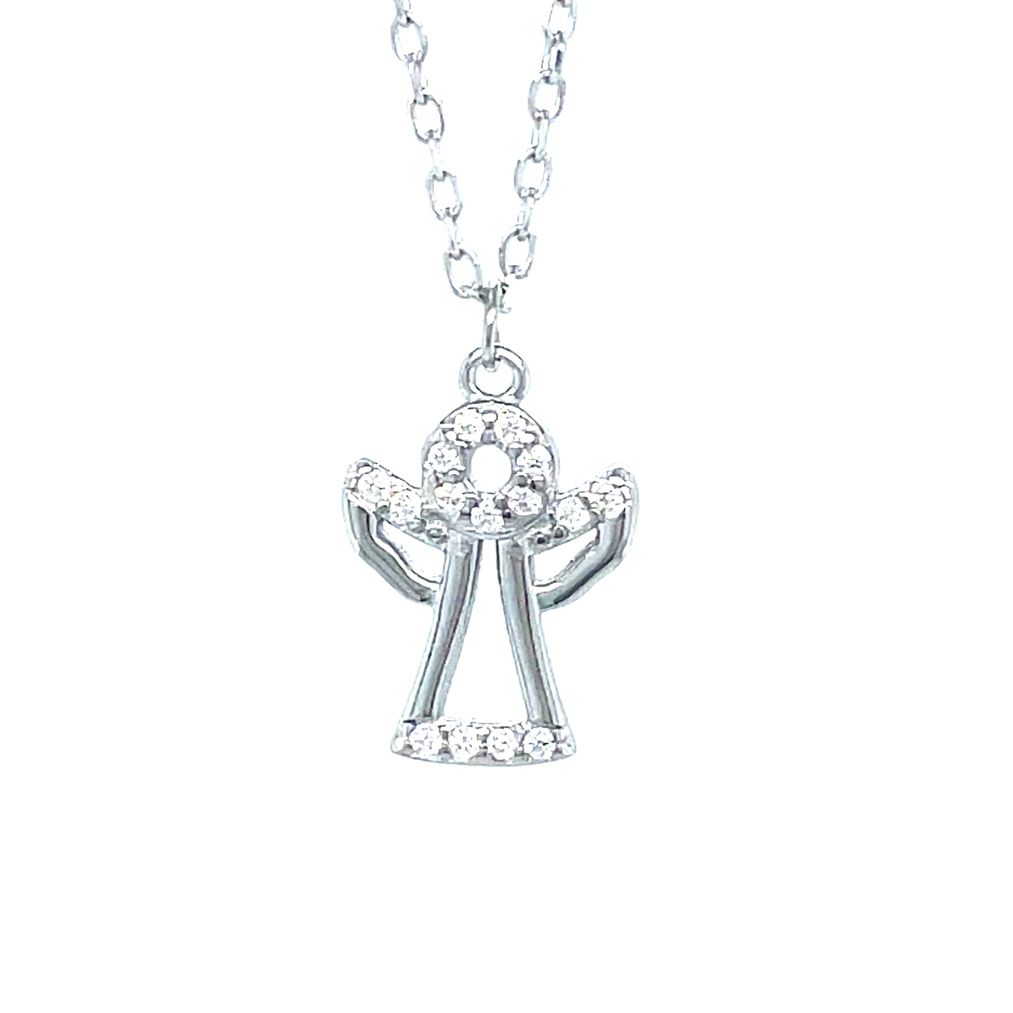 Sterling Silver Cubic Zirconia Open Angel Pendant