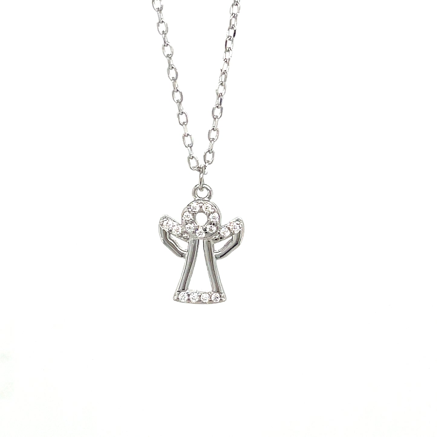 Sterling Silver Cubic Zirconia Open Angel Pendant