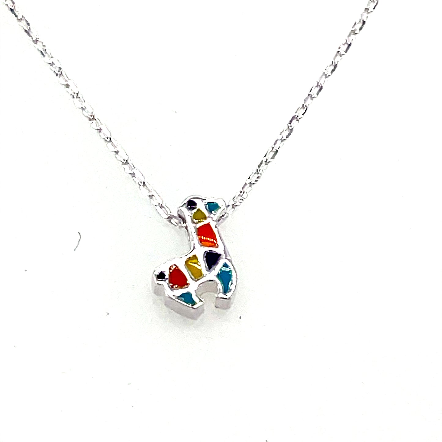 Sterling Silver Multicoloured Enamel Llama Necklet