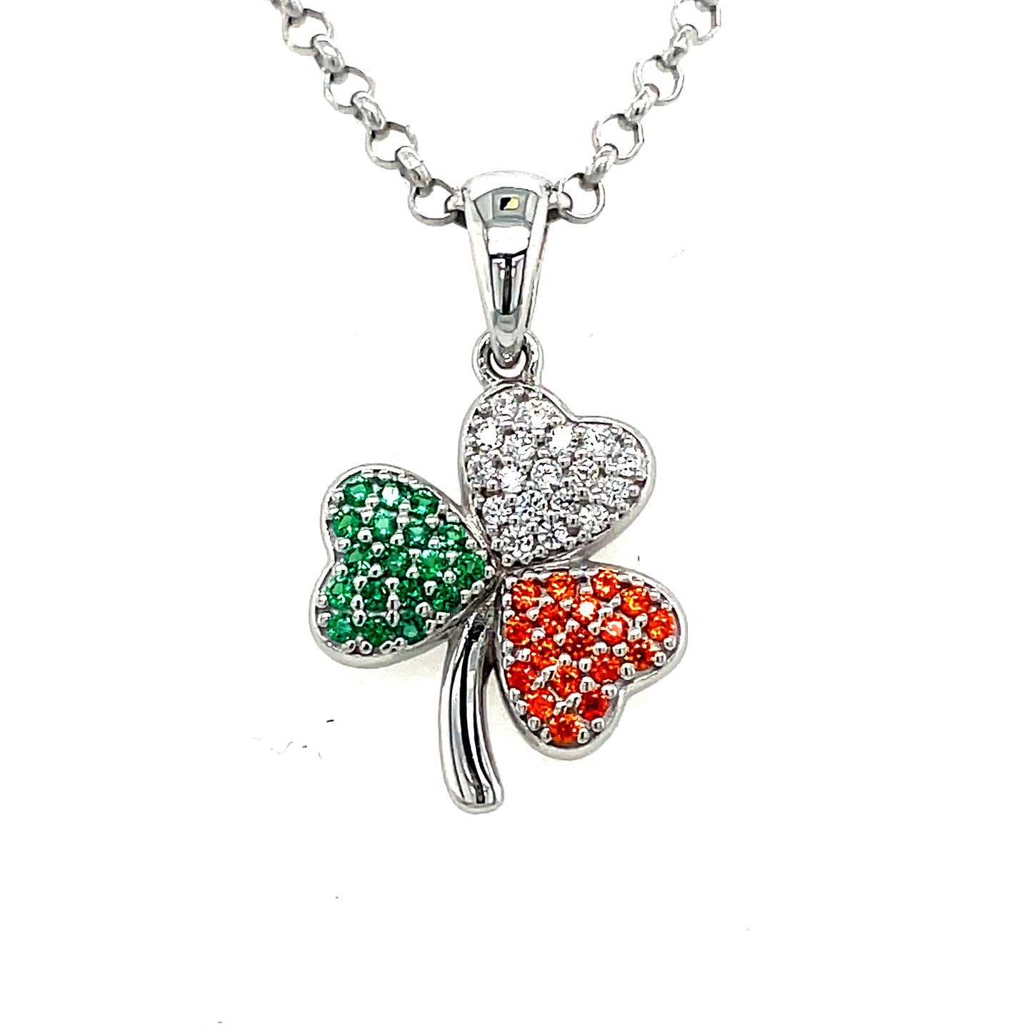 Sterling Silver Tricolour Cubic Zirconia Shammrock Necklet