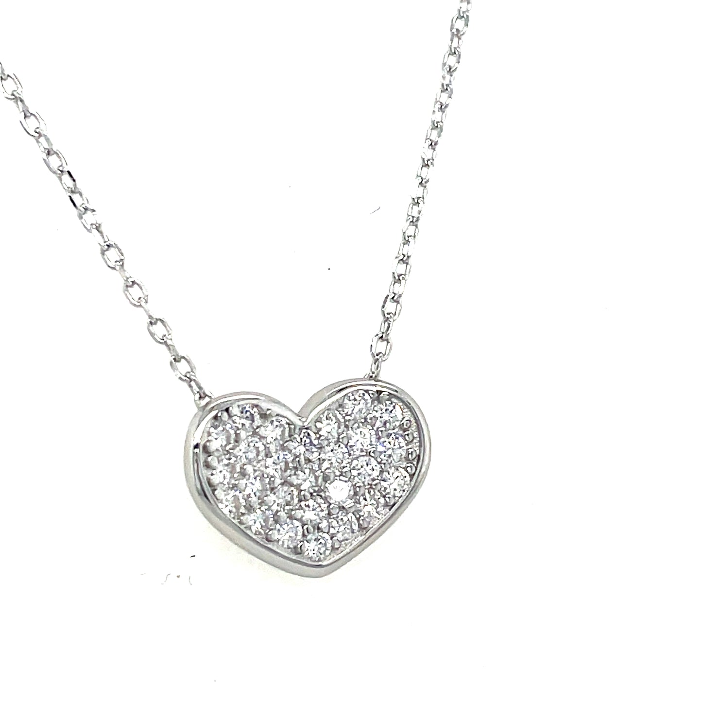 Sterling Silver Cubic Zirconia Pave Heart Necklet