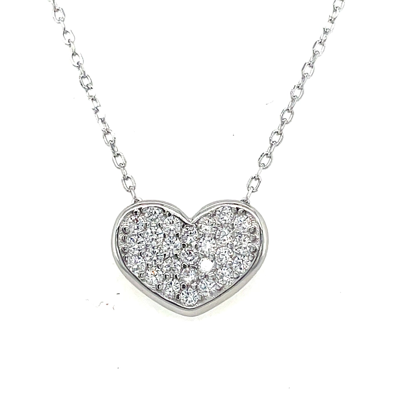 Sterling Silver Cubic Zirconia Pave Heart Necklet