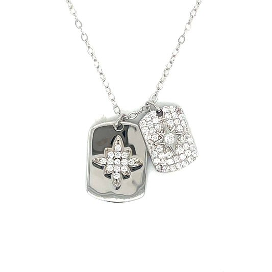 Sterling Silver Cubic Zirconia North Star Double Dog Tag Necklet