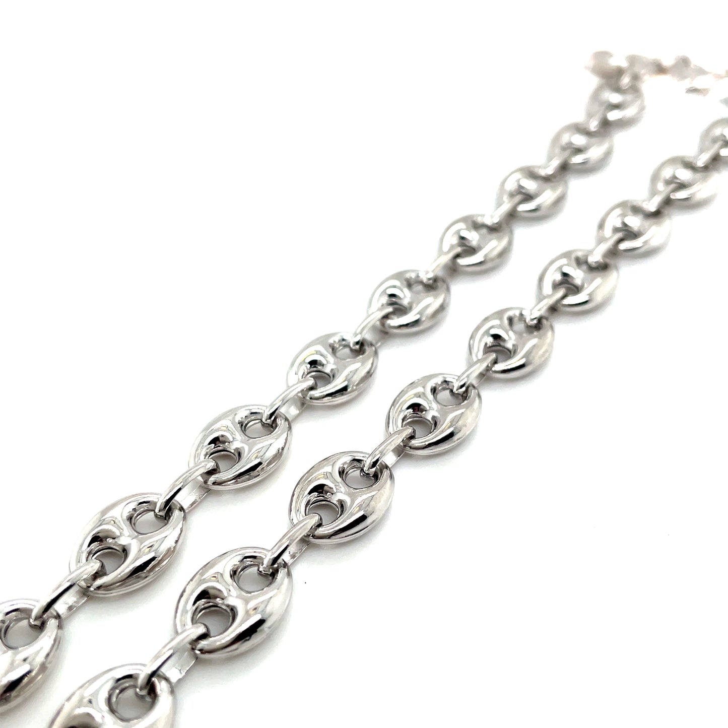 Sterling Silver Polished Coffee Bean Link 18' Necklet