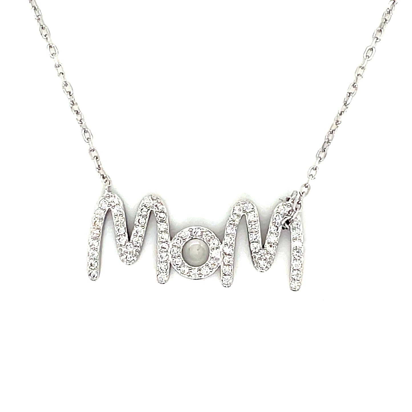 Sterling Silver Cubic Zirconia 'Mom' Necklet