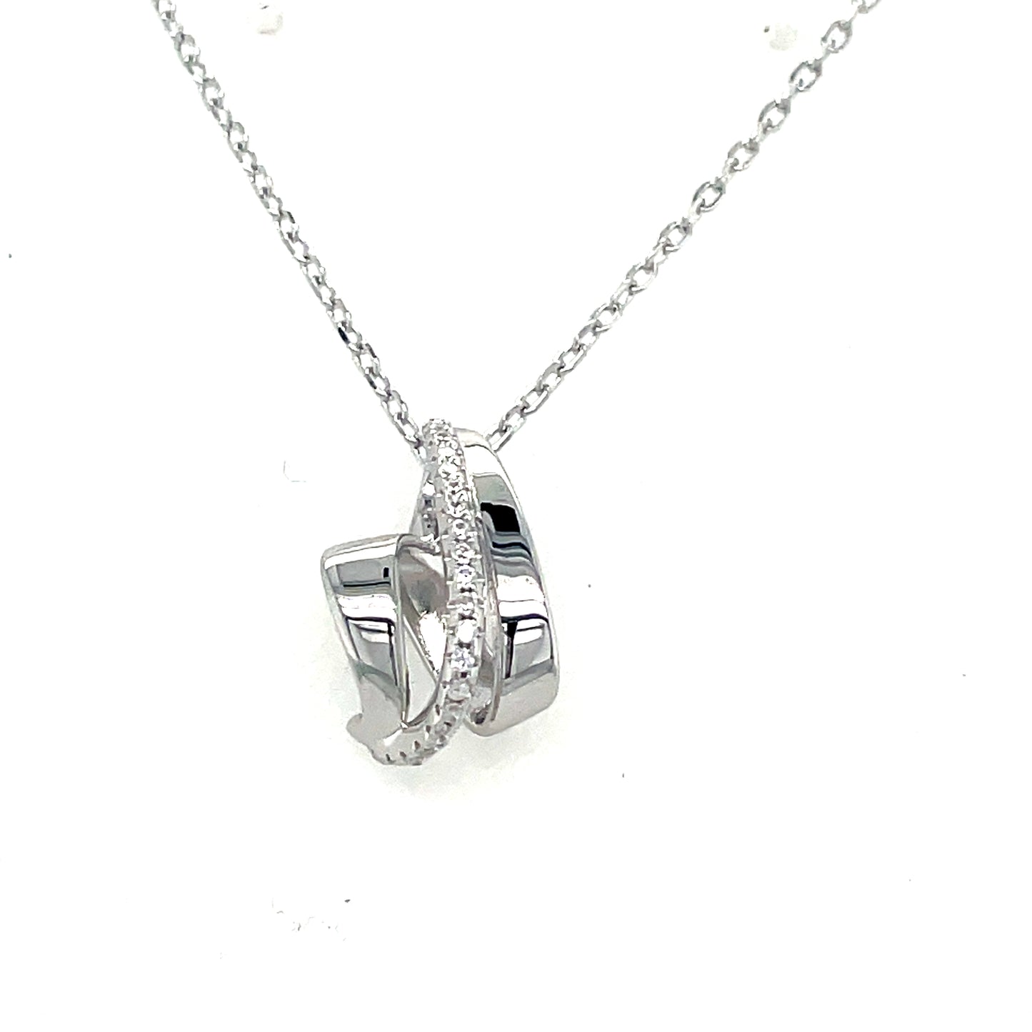 Sterling Silver 3 Row Polished & Cubic Zirconia Necklet