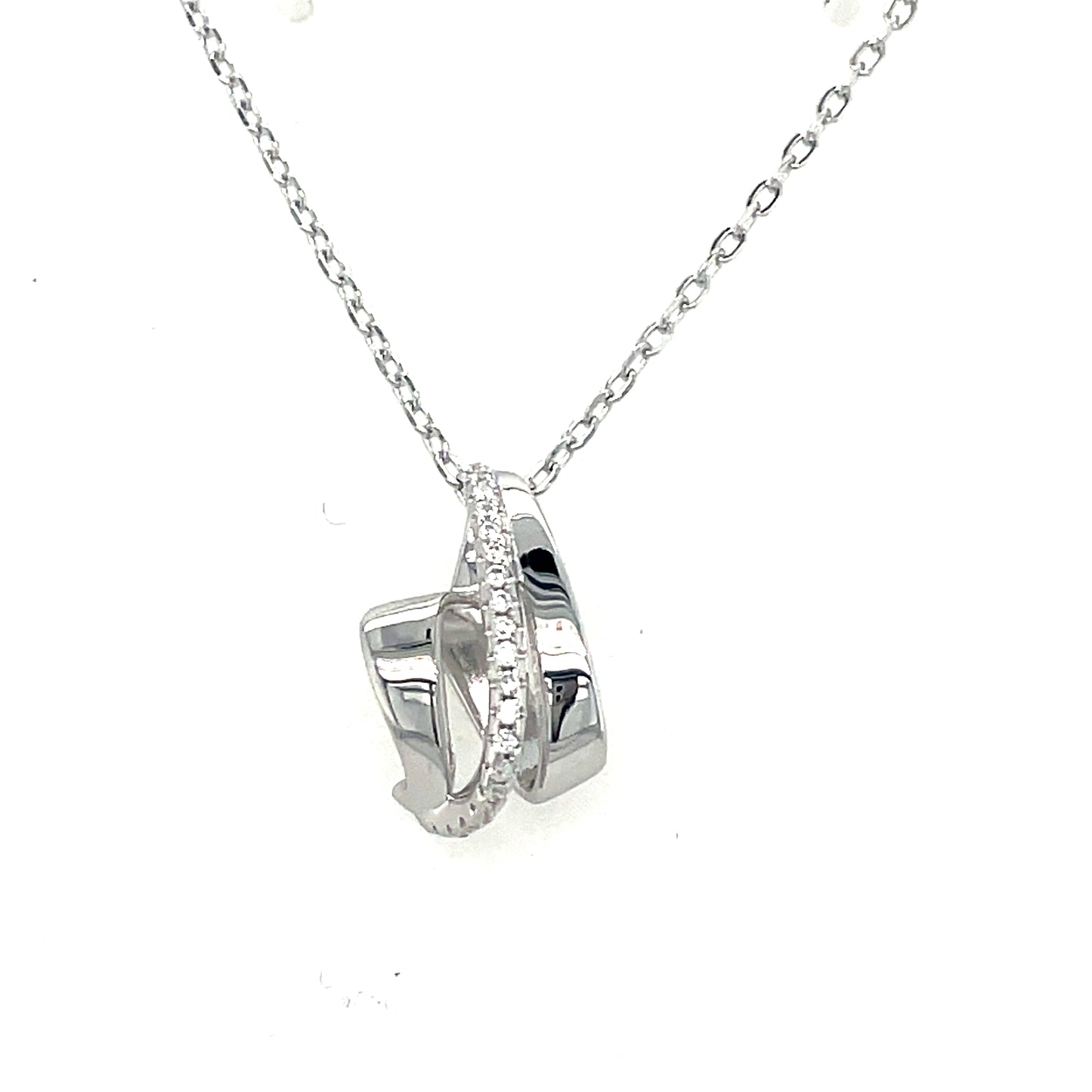 Sterling Silver 3 Row Polished & Cubic Zirconia Necklet