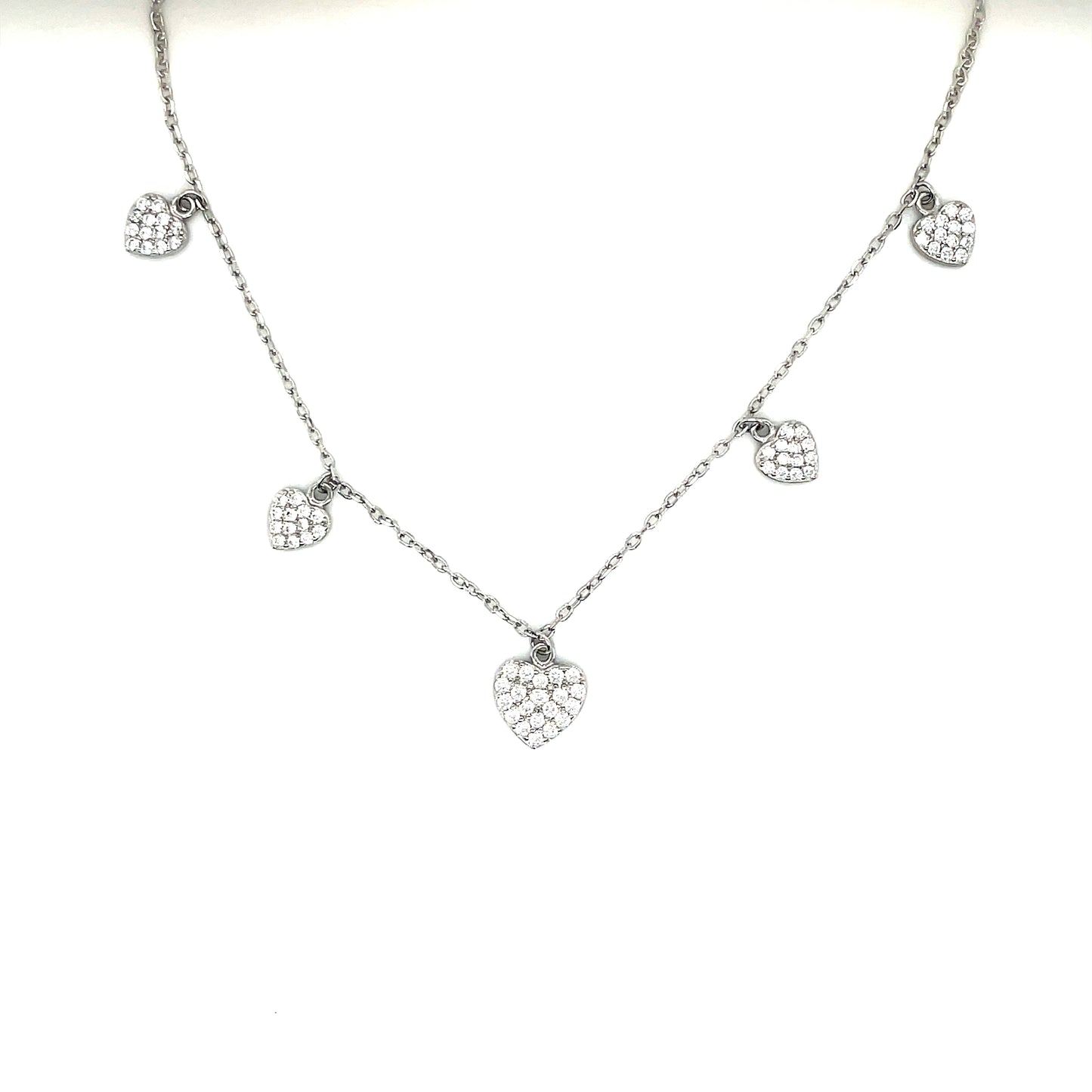 Sterling Silver Cubic Zirconia Multi Heart Necklet