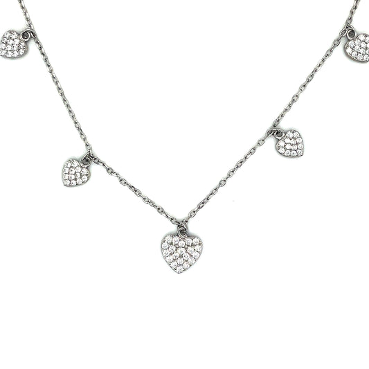 Sterling Silver Cubic Zirconia Multi Heart Necklet