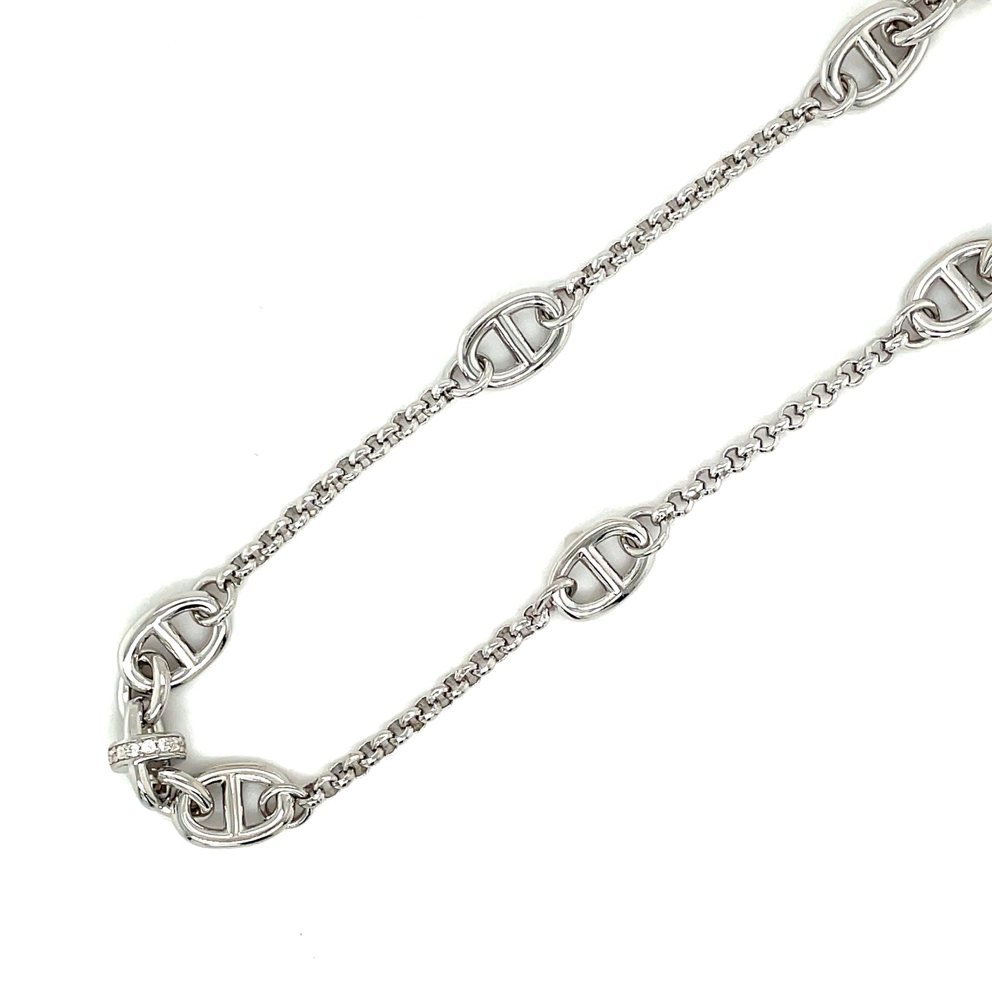 Sterling Silver Cubic Zirconia & Polished Coffee Bean Scatter Link Necklet