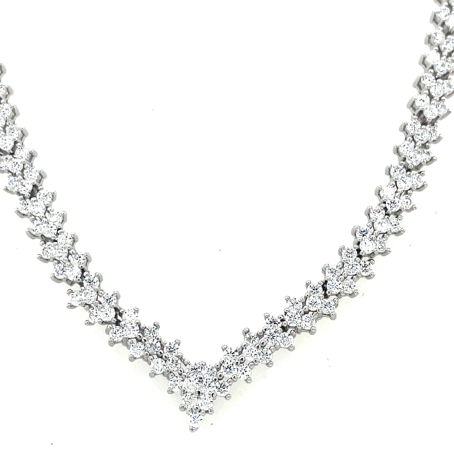 Sterling Silver Cubic Zirconia Multi Stone V Shape Necklet