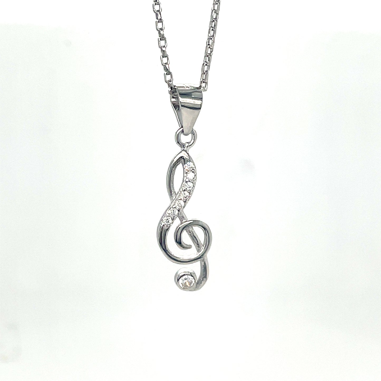 Sterling Silver CZ and Polished Treble Clef Pendant