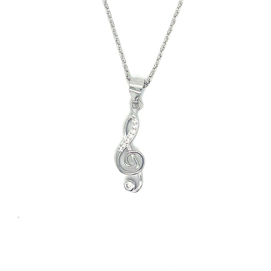 Sterling Silver CZ and Polished Treble Clef Pendant