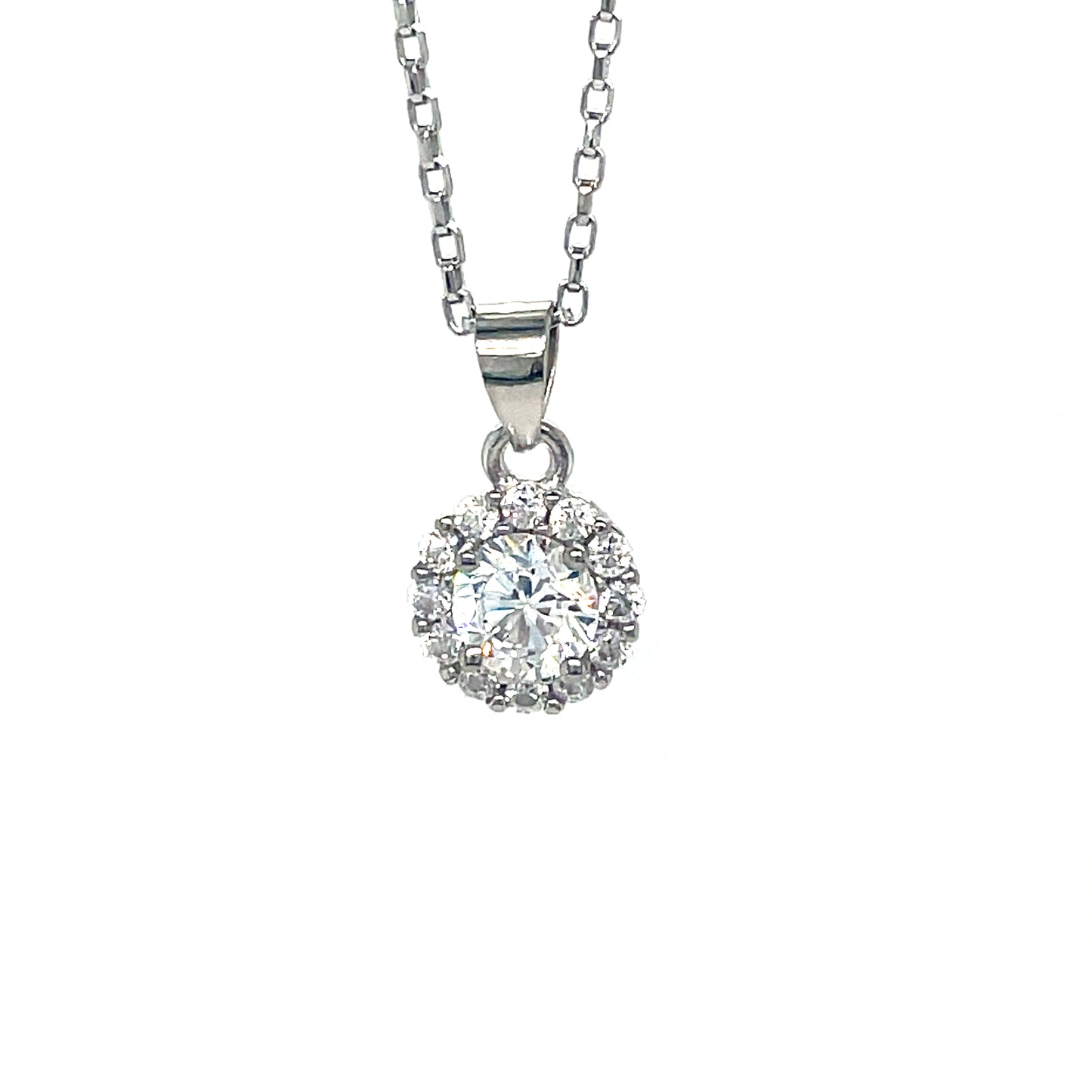 Sterling Silver Round CZ Pendant with CZ Halo