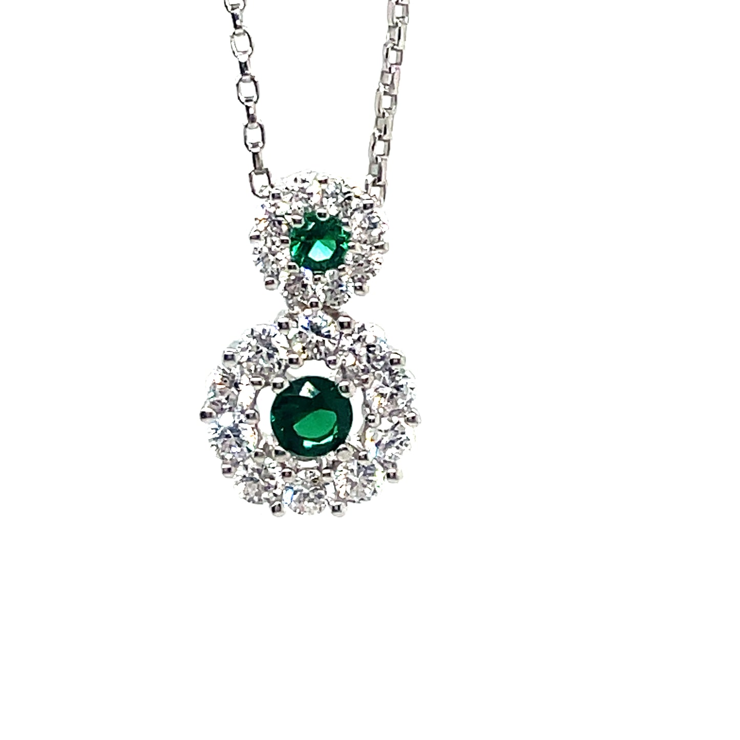 Sterling Silver Double Green CZ with White CZ Halo Pendant