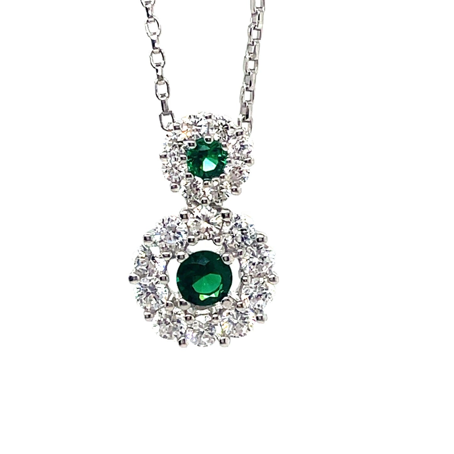 Sterling Silver Double Green CZ with White CZ Halo Pendant