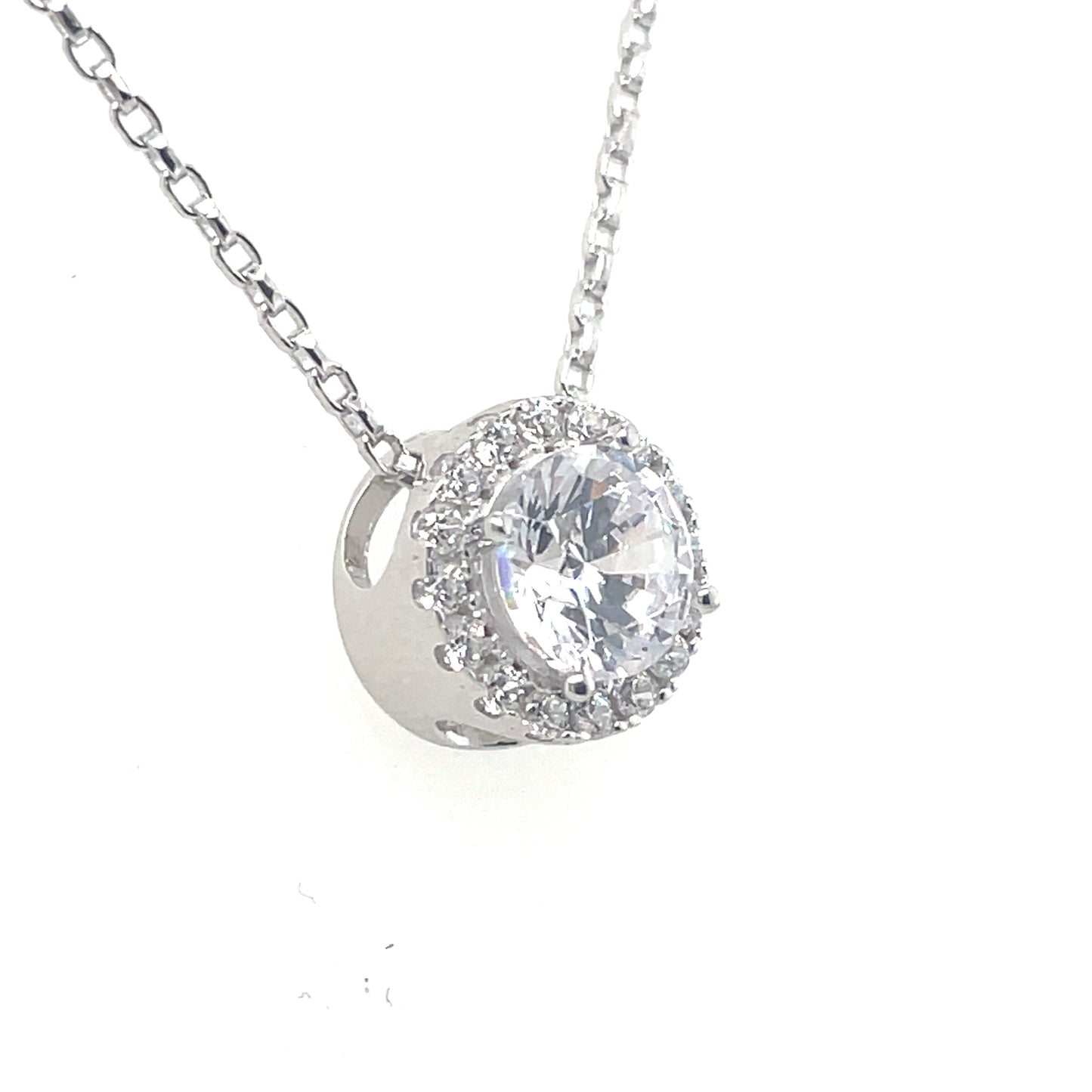 Sterling Silver Round CZ Cluster Floating Pendant