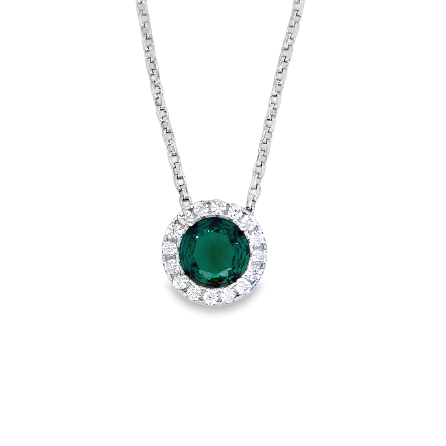 Sterling Silver Green CZ with White CZ Halo Floating Pendant