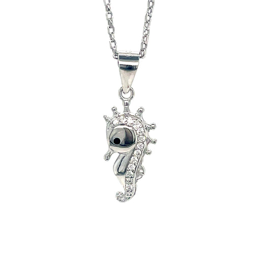 Sterling Silver Sea Horse Pendant with CZ Mane