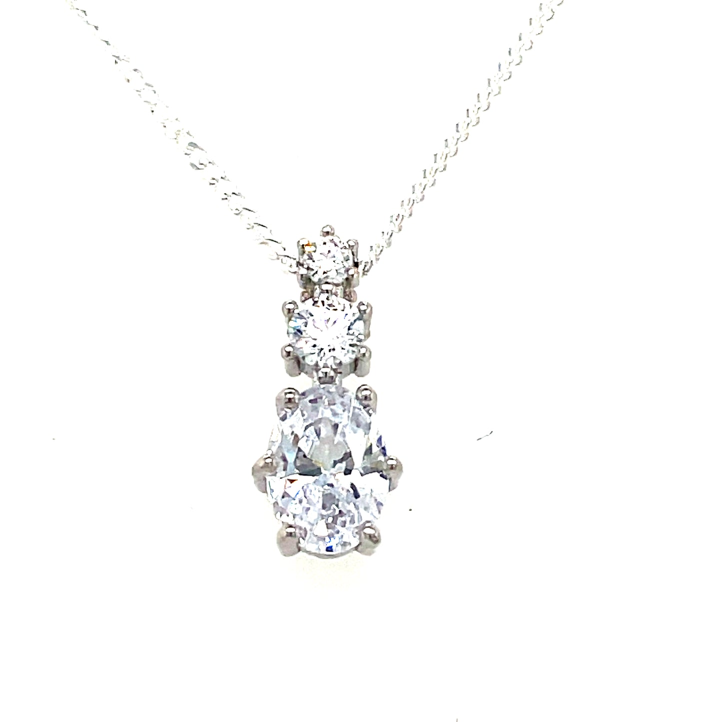 Sterling Silver Graduated Round and Oval CZ Pendant