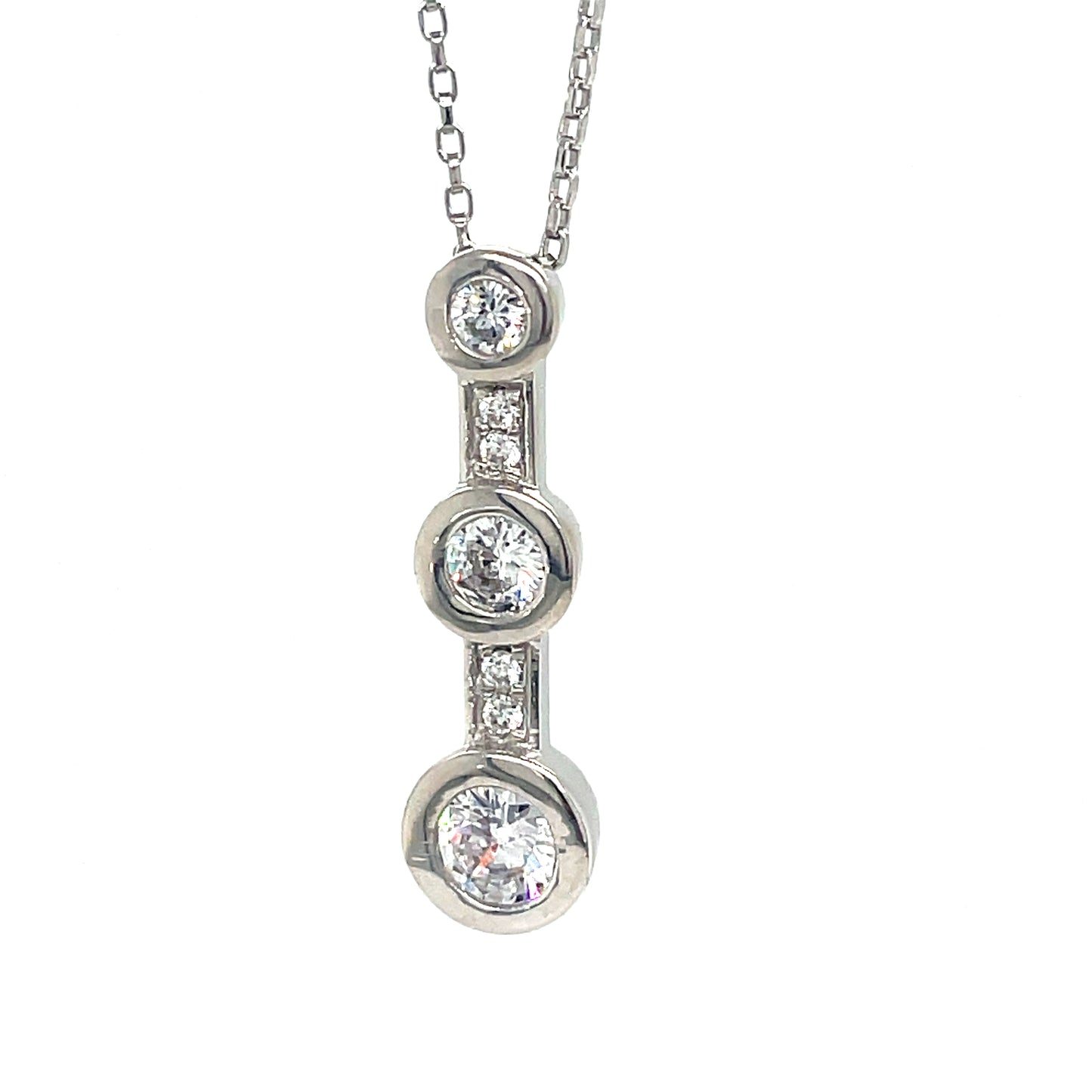 Sterling Silver Graduated Rubover Set CZ Bar Pendant